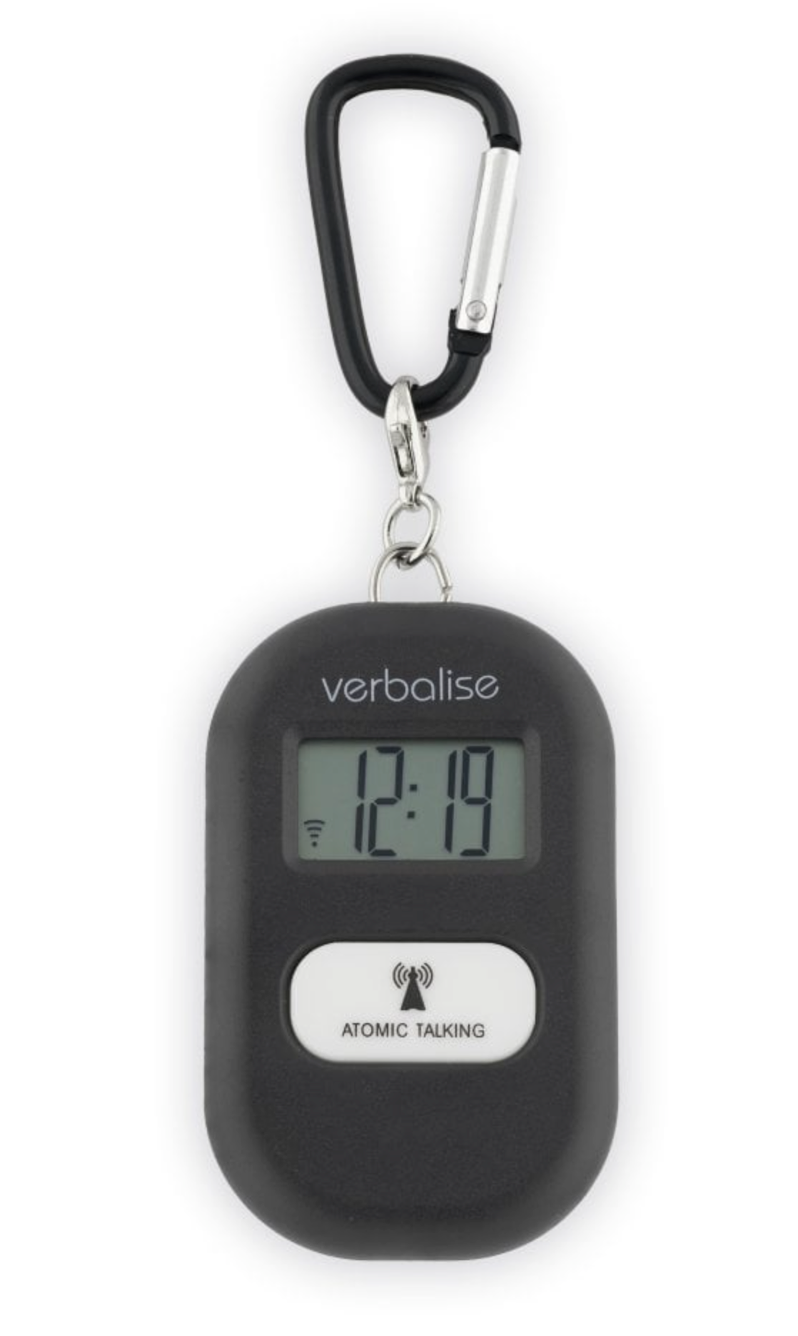 VK Black Talking Clock Keychain 8 Daily Medication Reminder Alarms Clear Male English Voices