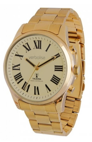 Mens Radio Controlled Dual Voice Talking Watch, Gold Plated with Bracelet Strap