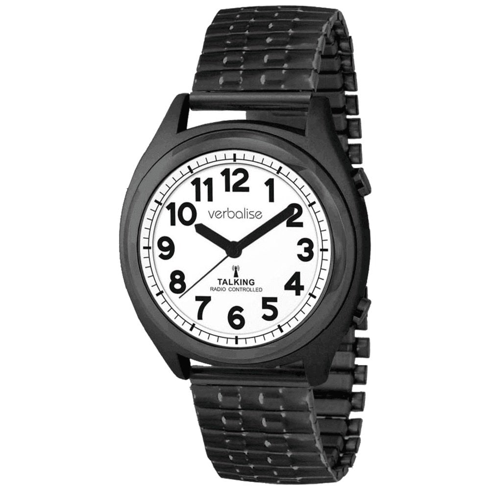 VBK93-EBK Radio Controlled Talking Watch with Date, Alarm and  Black Expanding Strap