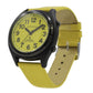 VBK93-SUN Unisex Easy-See Yellow Face Radio Controlled Talking Watch with Date, Alarm, Genuine Leather Yellow Strap