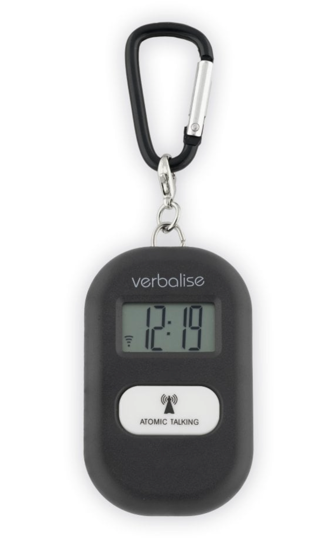 VK-Black Talking Clock-Keychain, 8 Daily Medication Reminder Alarms Clear Male English Voices