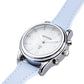 VLRC-201 Ladies Silver Radio Controlled Talking Watch with Date. Alarm and Blue Leather Pin and Tuck Strap