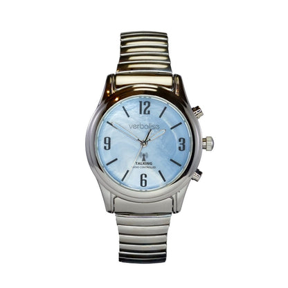 Ladies Silver Radio Controlled Talking Watch with Date, Alarm choice of Strap