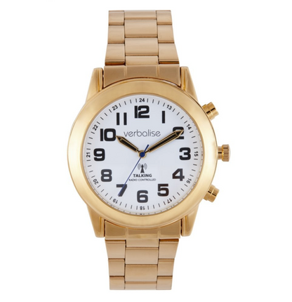 Mens Radio Controlled Calendar Talking Watch - Gold Plated