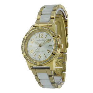 VSWA-GCT - Ladies Gold Plated Talking Watch Embellished with 42 Swarovski Crystals and Easy-open Z Clasp Tiled Strap