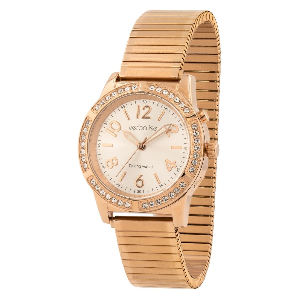 VSWA-RG - Ladies Rose Gold Plated Talking Watch Embellished with 42 Swarovski Crystals