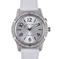 VSWA-S Ladies Silver Talking Watch Embellished with 42 Swarovski Crystals Easy Open Z Clasp Tiled Strap