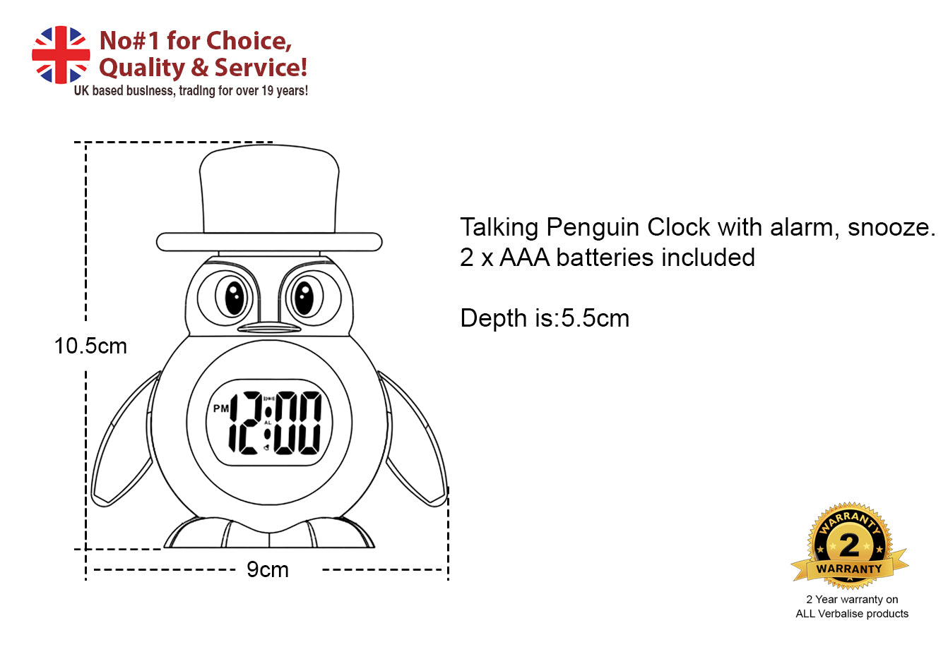 Penguin Talking Clock with snooze