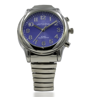 Men's Radio Controlled Talking Watch with Date, Alarms, stylish blue dial