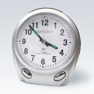 radio controlled talking clock in silver