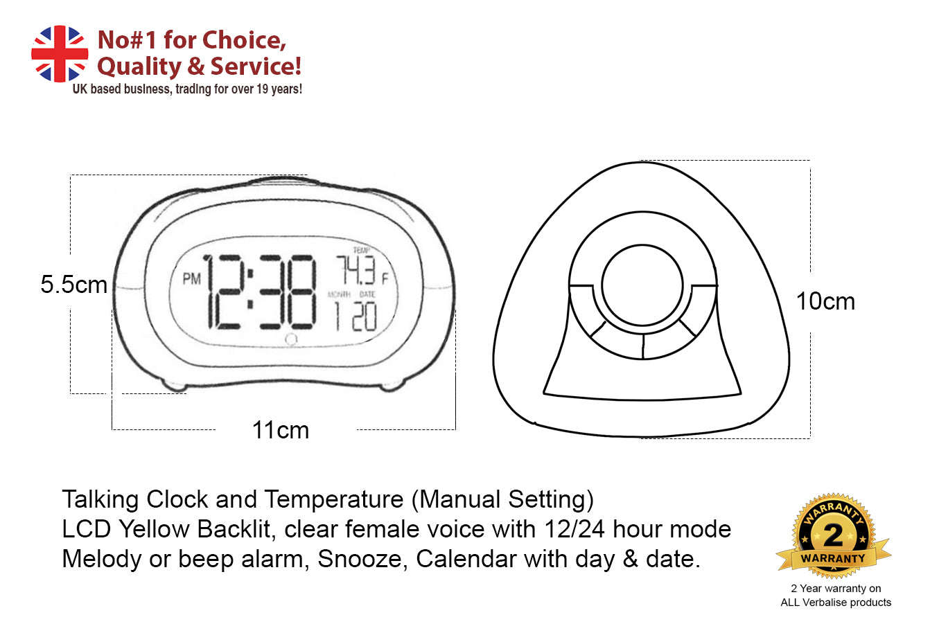 VTC-02 Talking Alarm Clock with Temperature