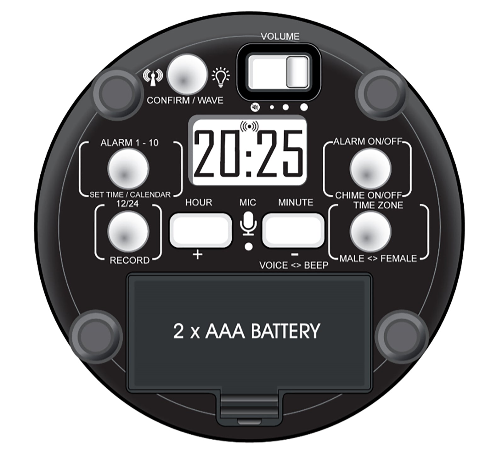 VTC-04R Radio controlled talking clock with recordable daily alarms